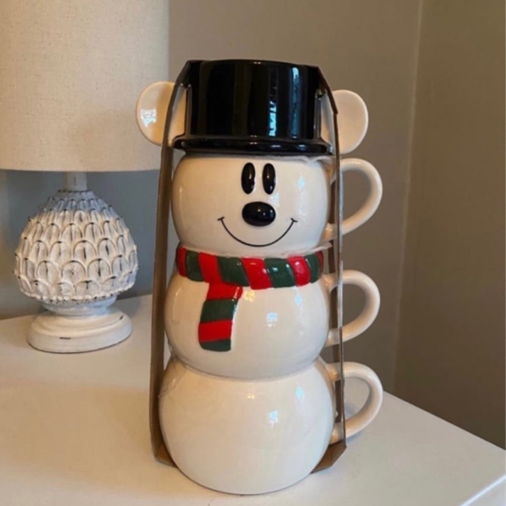 Disney Christmas Mickey Mouse Snowman Stacker/Tower Cup Mug Set